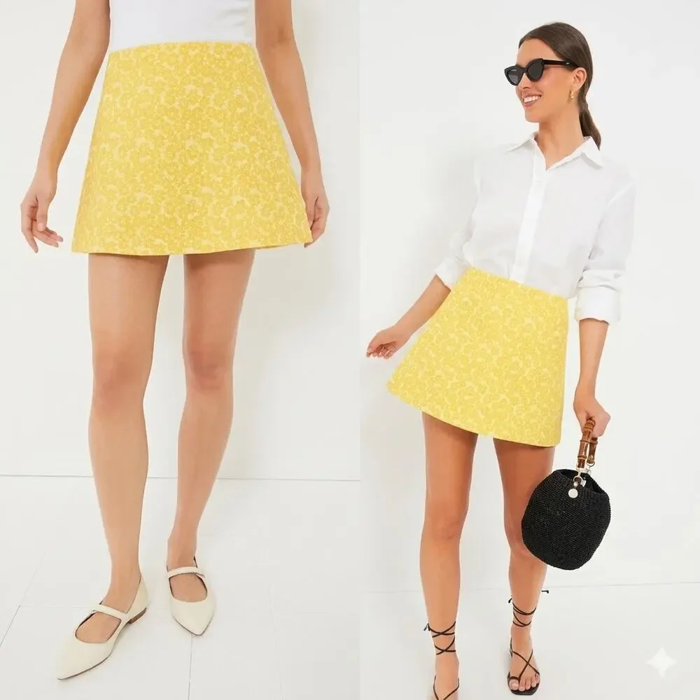 TUCKERNUCK Yellow Jacquard Meg Mini Skirt Size S NWT Retail $188 Tuckernuck